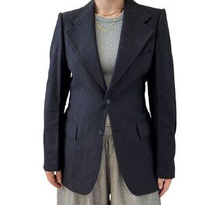 Vintage YSL Yves Saint Laurent Navy Blue Wool Oversized Sport Coat Blazer Set